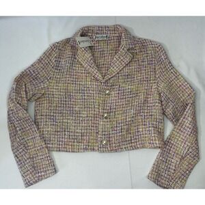 NWT Glamaker Pink‎ Tweed Cropped Woven Blazer Pearl Buttons Size Medium